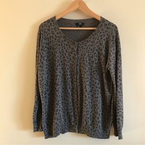 H&M gray with leopard print lightweight cardigan sweater. Size large.